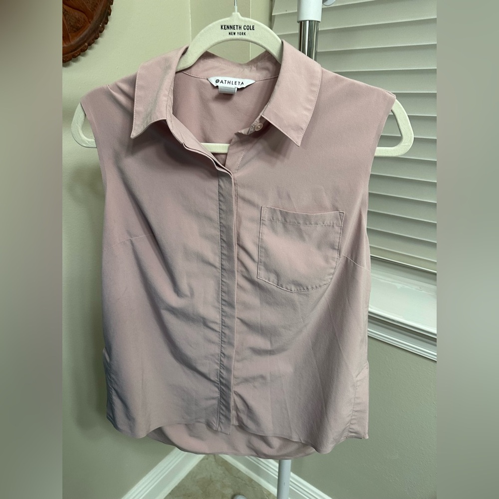Athleta Rose Pink Button Down Sleeveless Shirt, Small